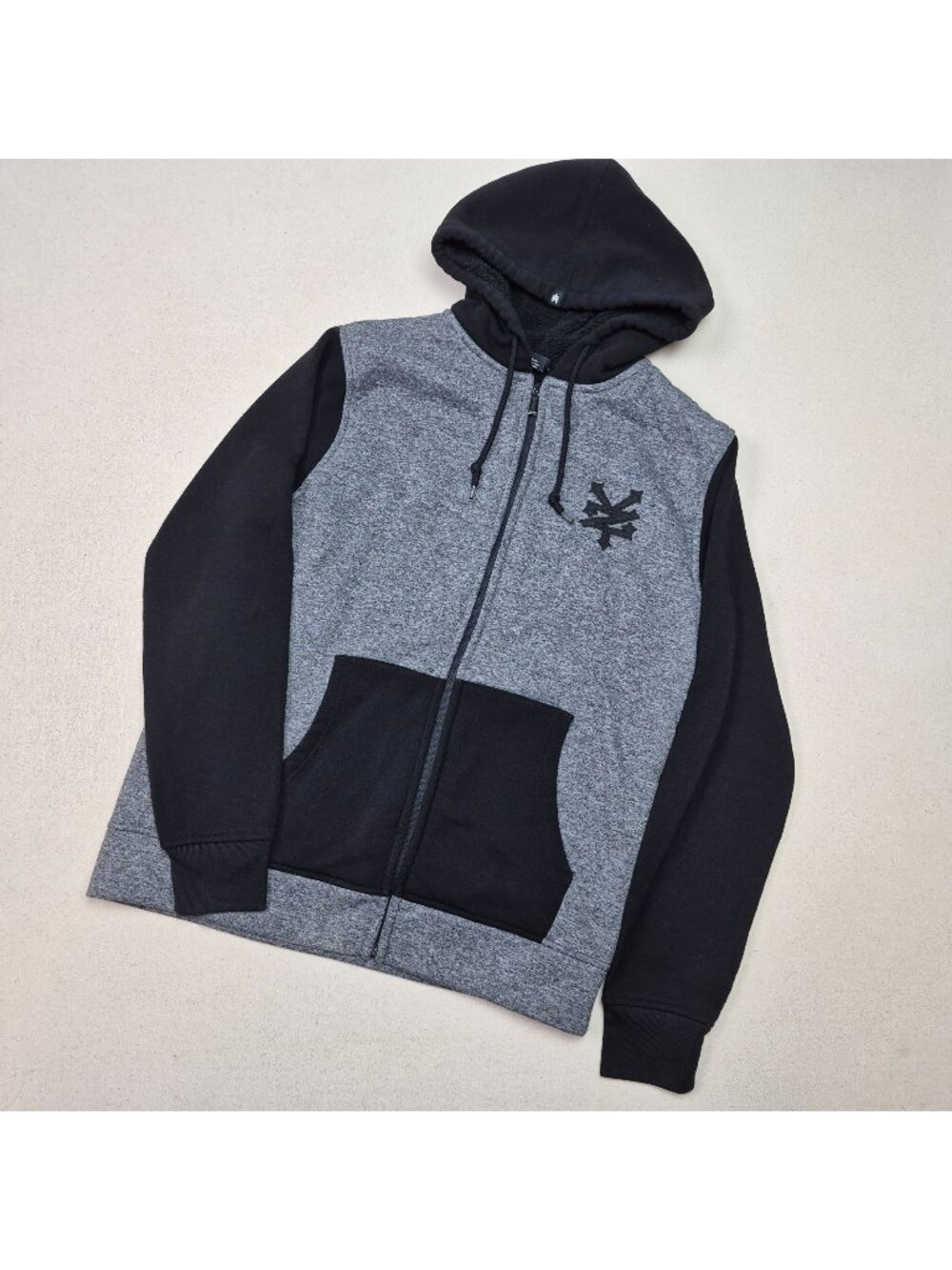 Zoo York Unbreakable Men's Lone Sleeve Full Zip Lined Hoodie Gray/Black Sz M
